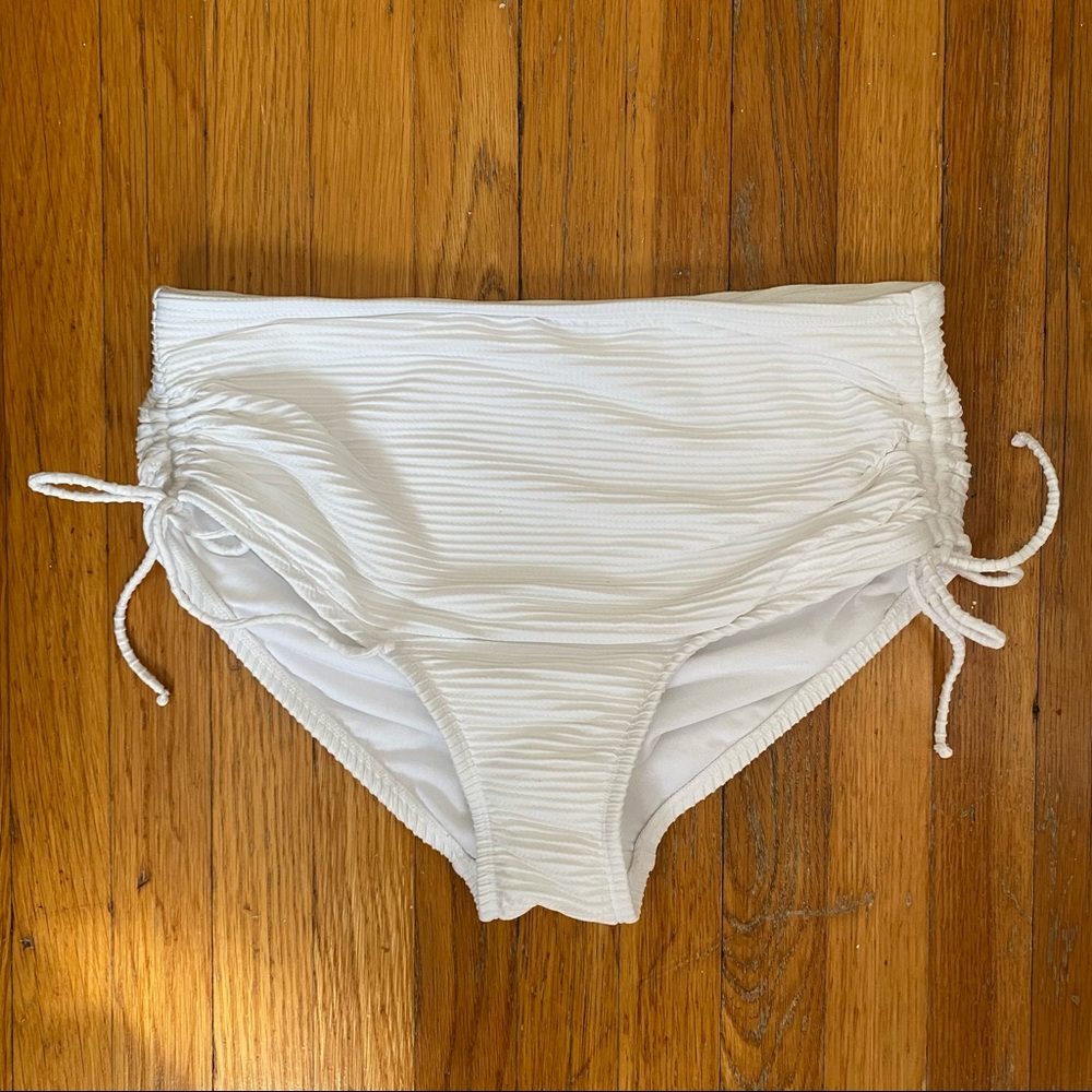 White Ruched High Waisted Bikini Bottom